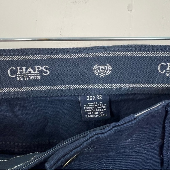 Chaps Navy Twill Chino Pants Men's 36x32 Elastic Waist Cotton Stretch - Picture 2 of 3